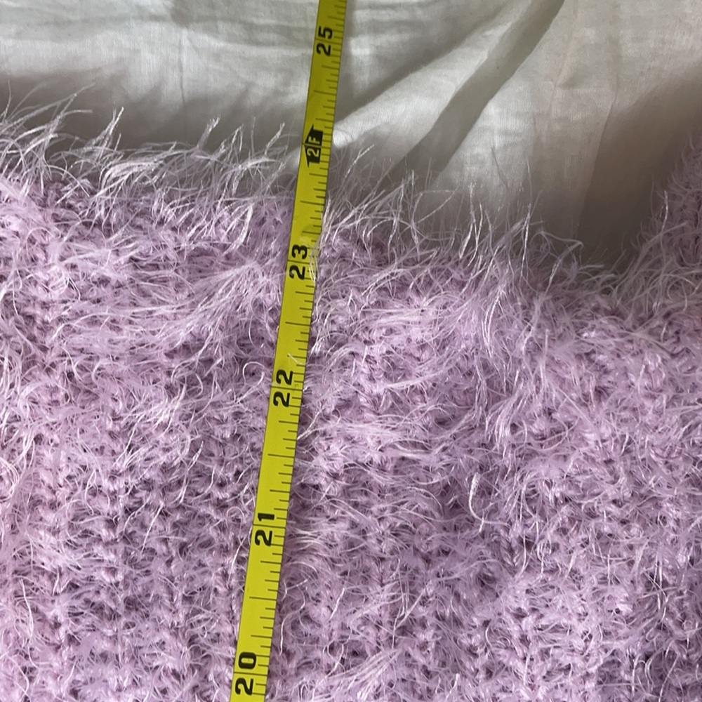 Woven Heart Purple Eyelash Fuzzy Ruffled Sweater - Picture 9 of 9